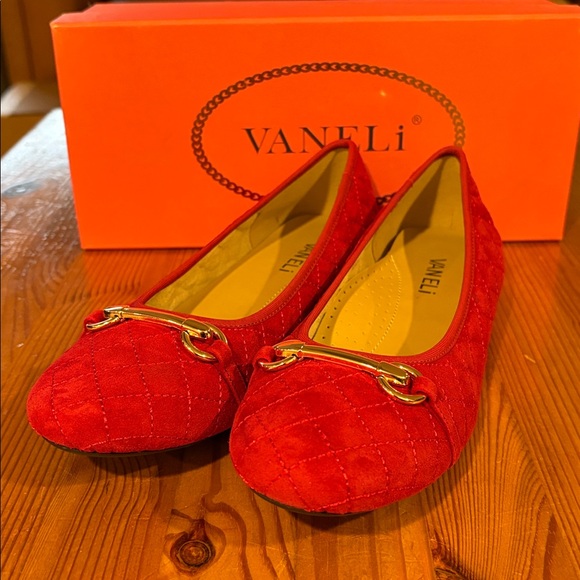 Vaneli Red suede Quilted Flats with gold features new in original box. - Picture 1 of 12